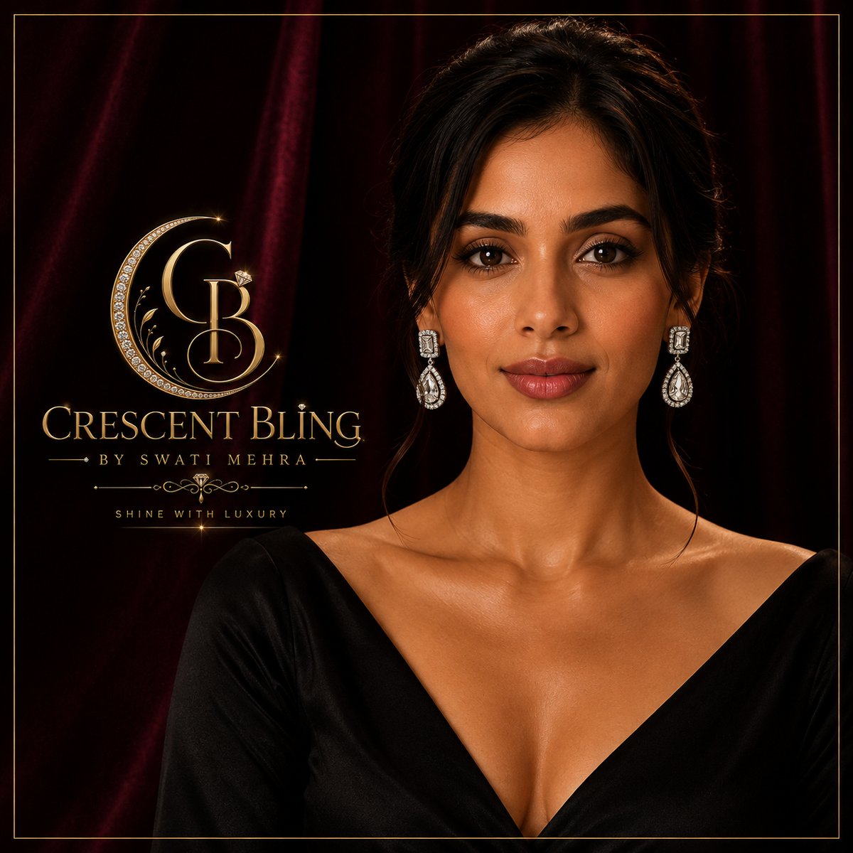 Crescent bling Silver Toned Cubic Zirconia Drop Earrings 2
