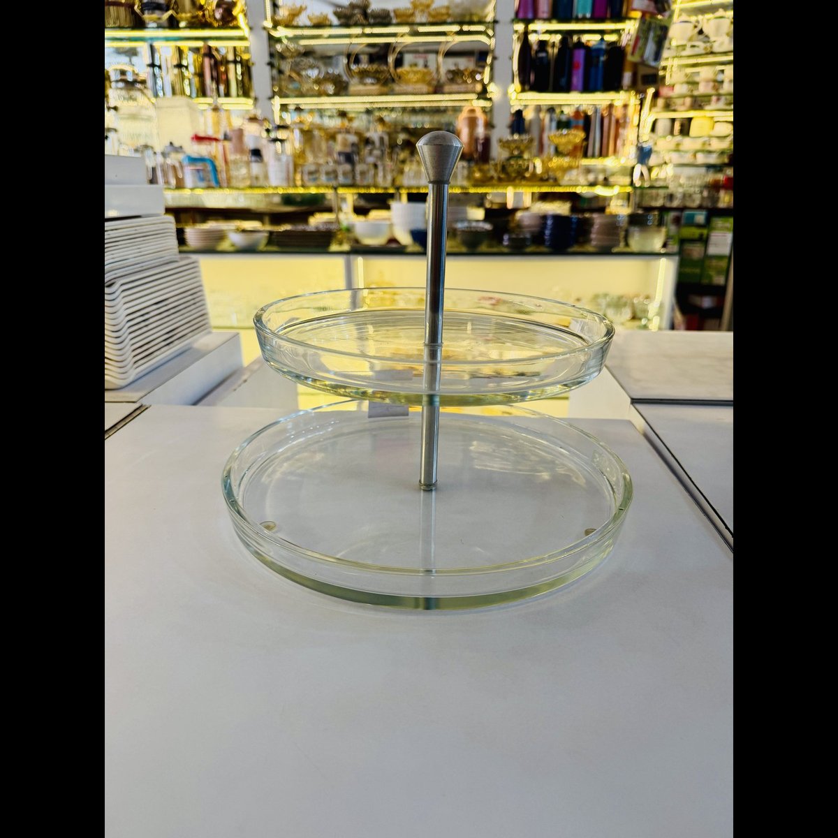India crockery house & gift palace Two-Tier Glass Serving Stand