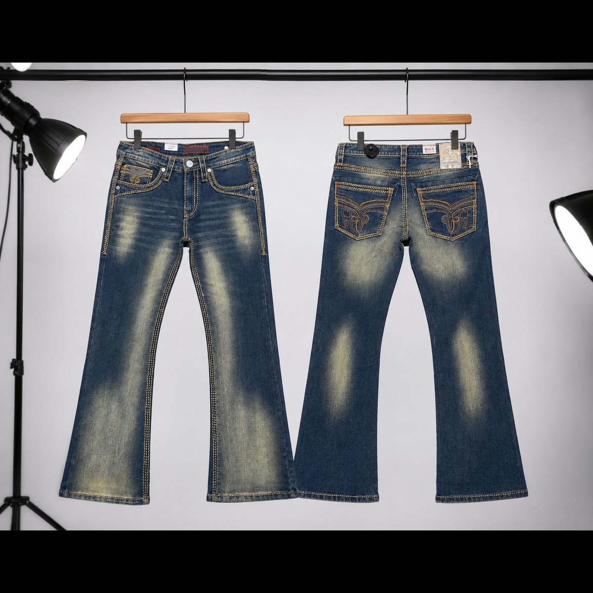 Men's Distressed Bootcut Denim Jeans