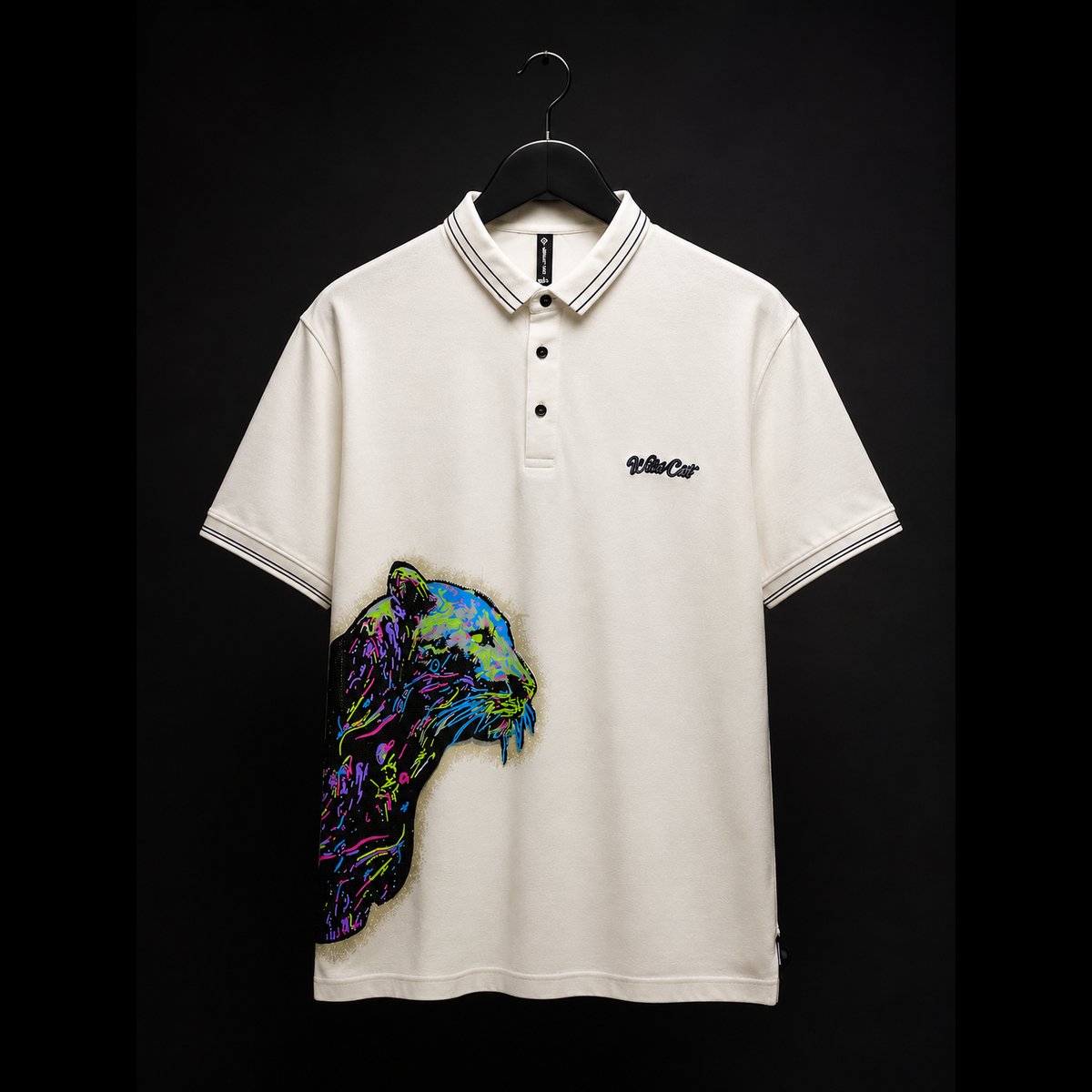 White Graphic Panther Polo T-Shirt