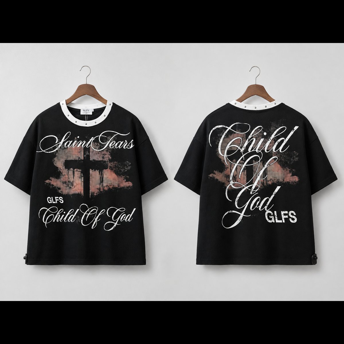 Mr Bross Black Graphic Studded Collar T-Shirt