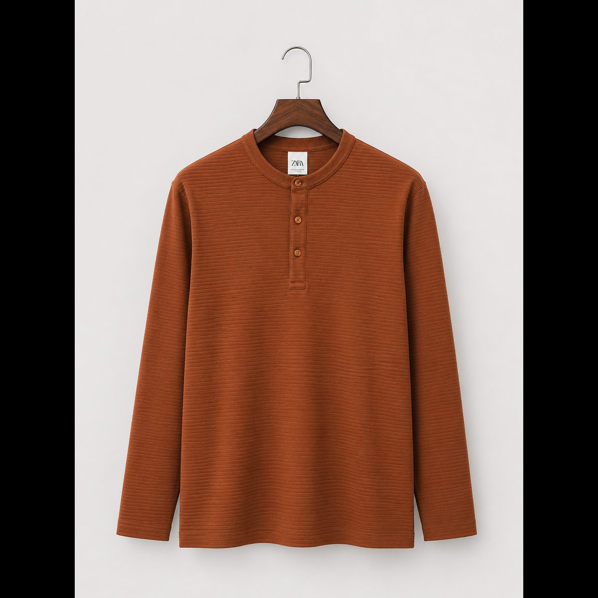 Men's Rust Ribbed Henley T-Shirt