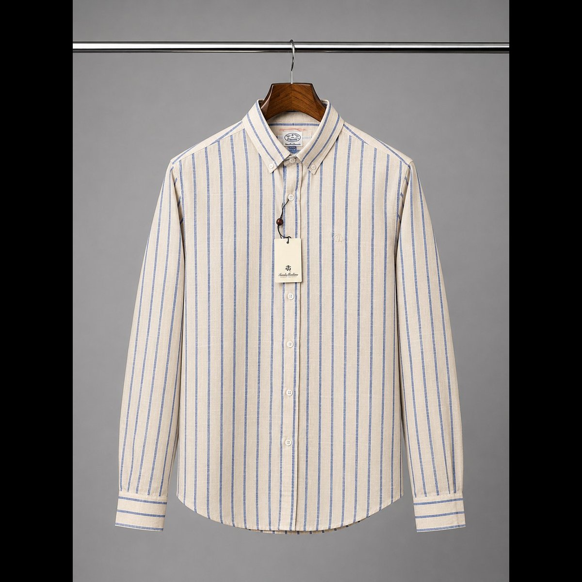 Men's Beige Blue Striped Shirt