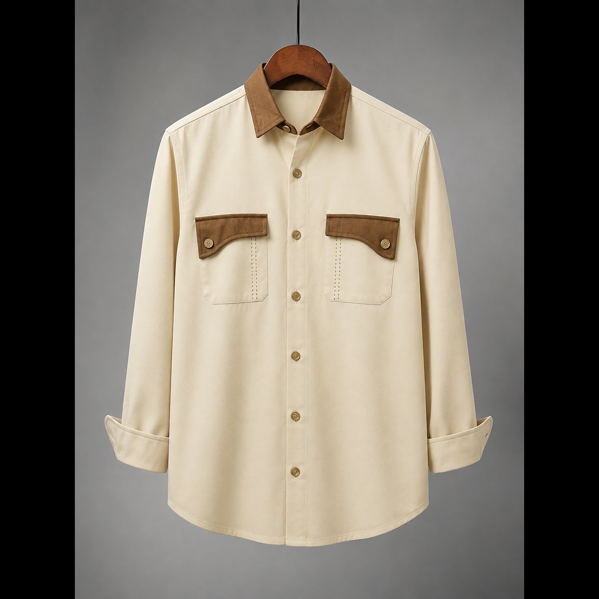 Men's Cream Suede Collar Casual Shirt