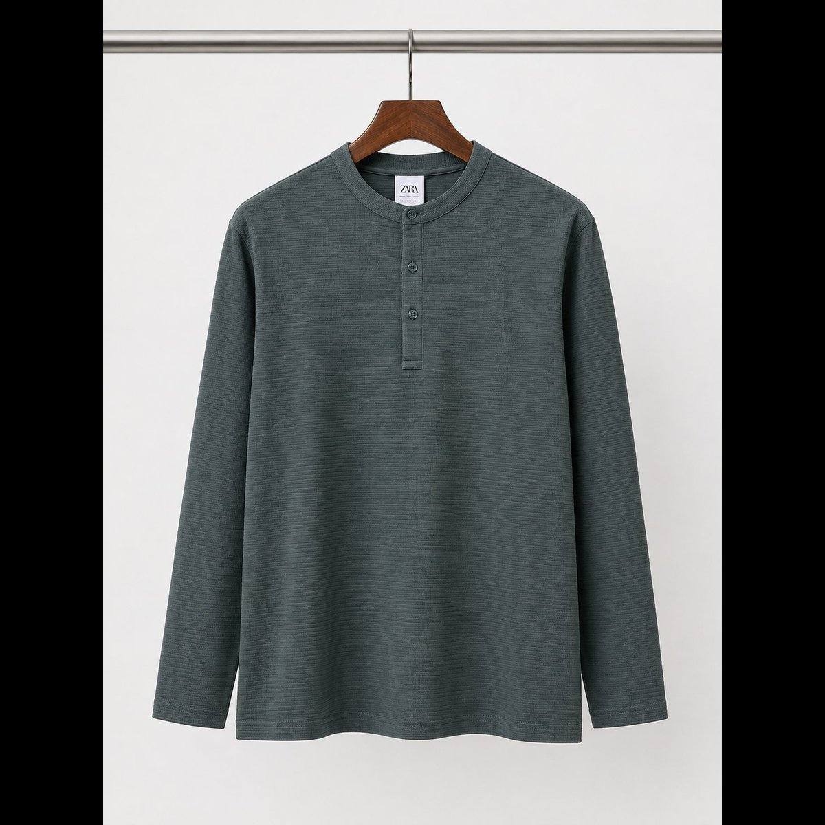 Men's Dark Green Textured Henley T-Shirt