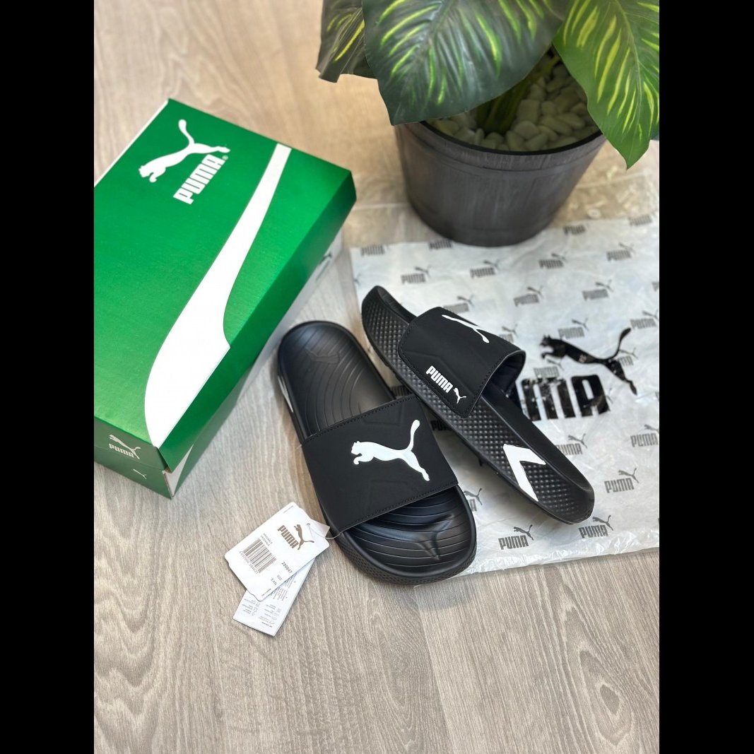 Men's Black Open-Toe Slippers