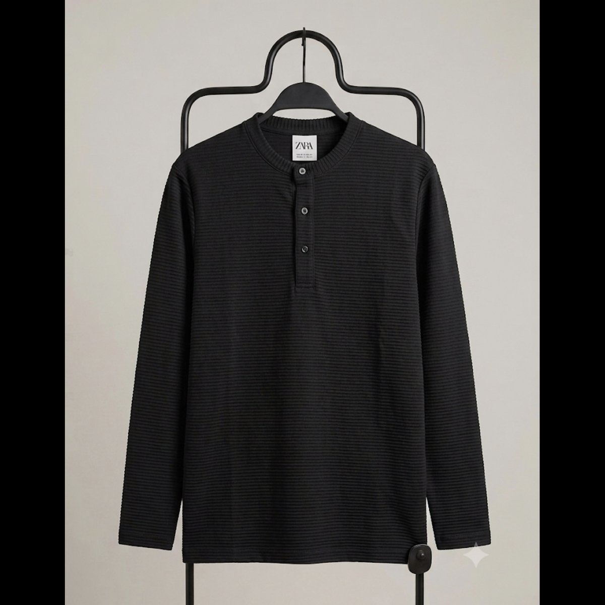 Men's Black Ribbed Long Sleeve Henley