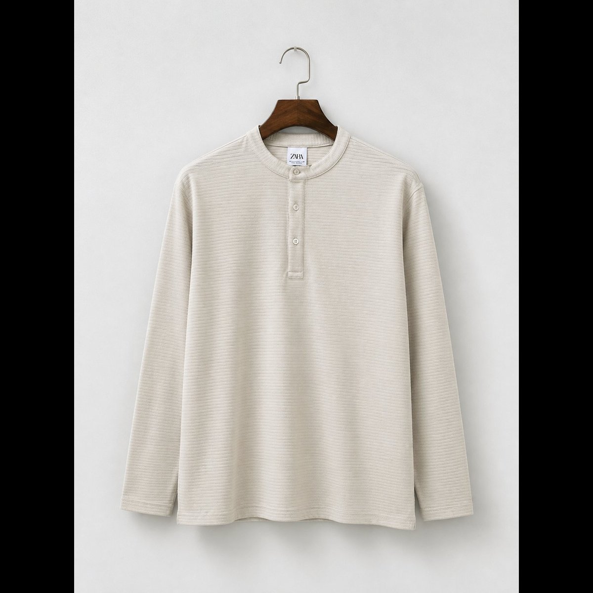Men's Beige Textured Henley Shirt