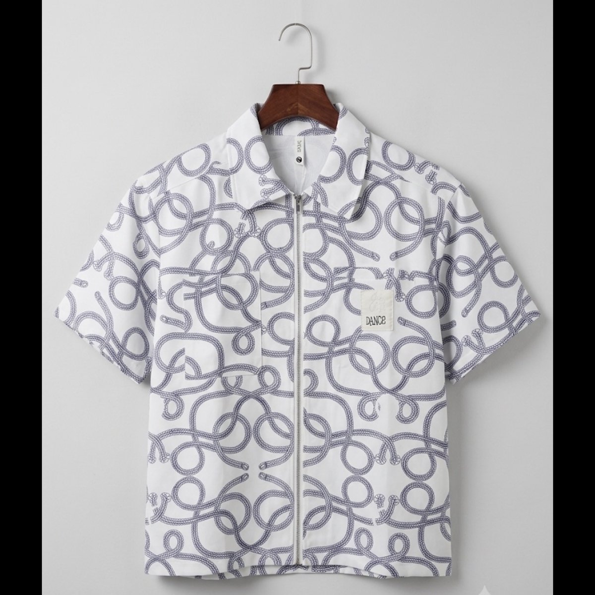 Men's White Rope Print Zipper Shirt
