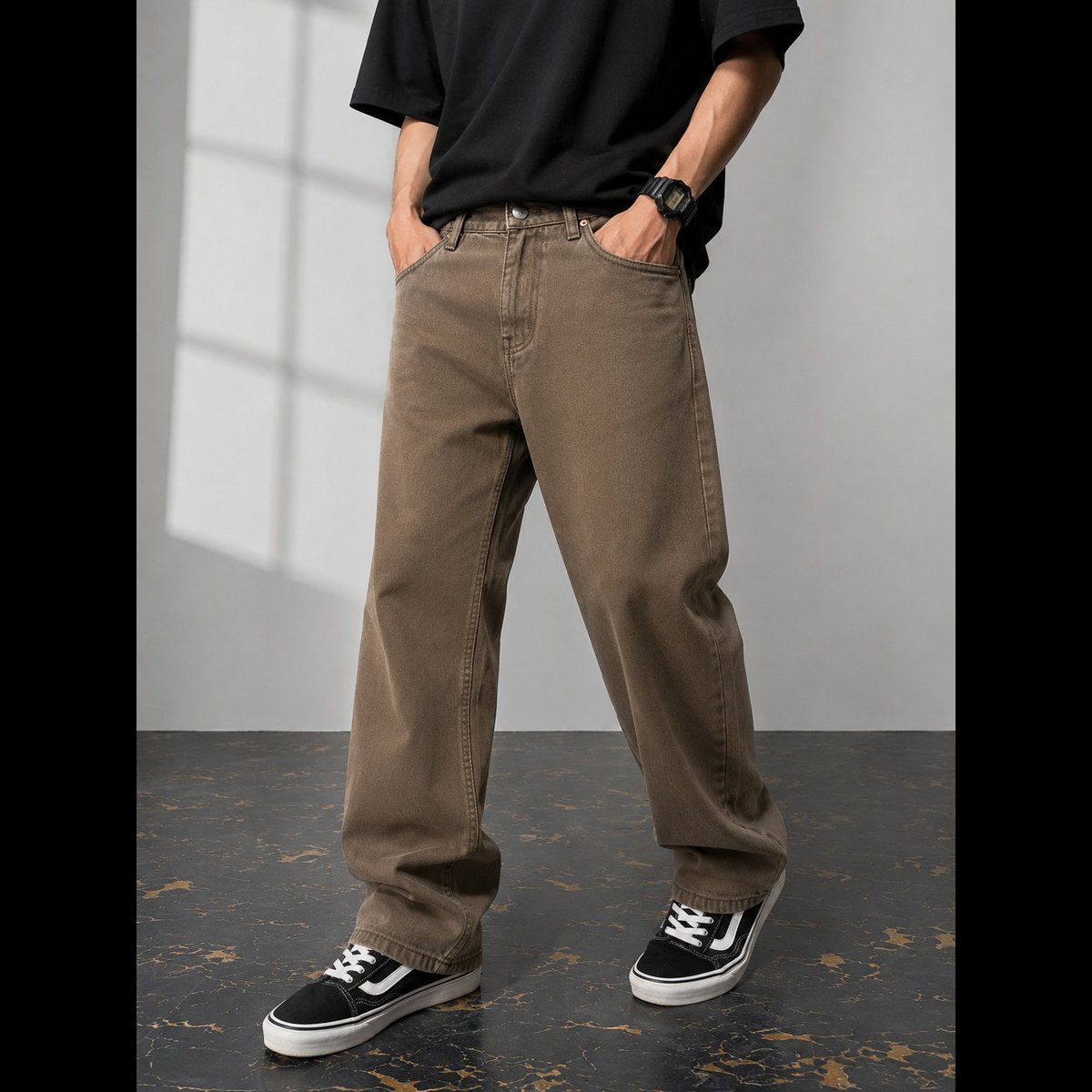Men's Brown Relaxed Fit Jeans