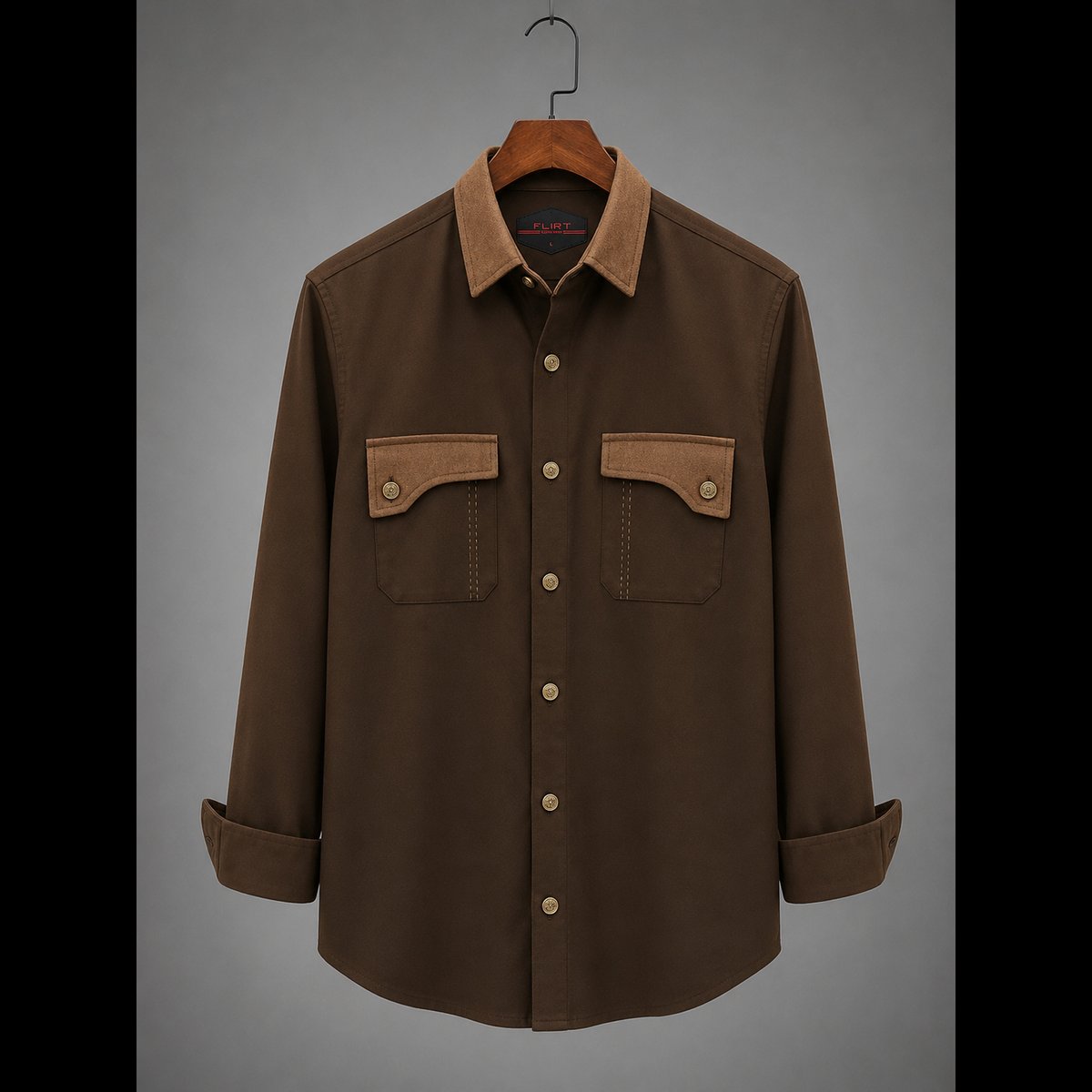 Men's Brown Contrast Pocket Shirt