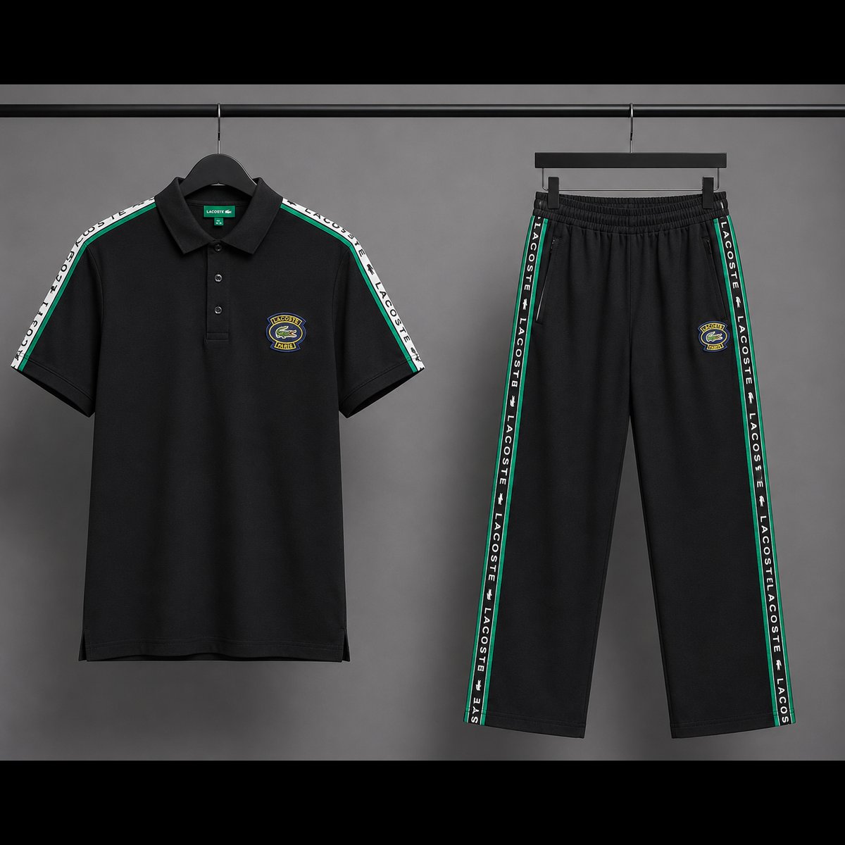 Men's Black Striped Polo Track Set