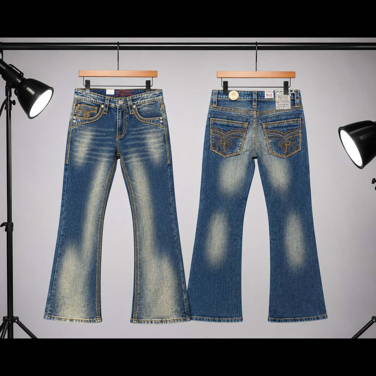 Men's Distressed Flared Blue Jeans