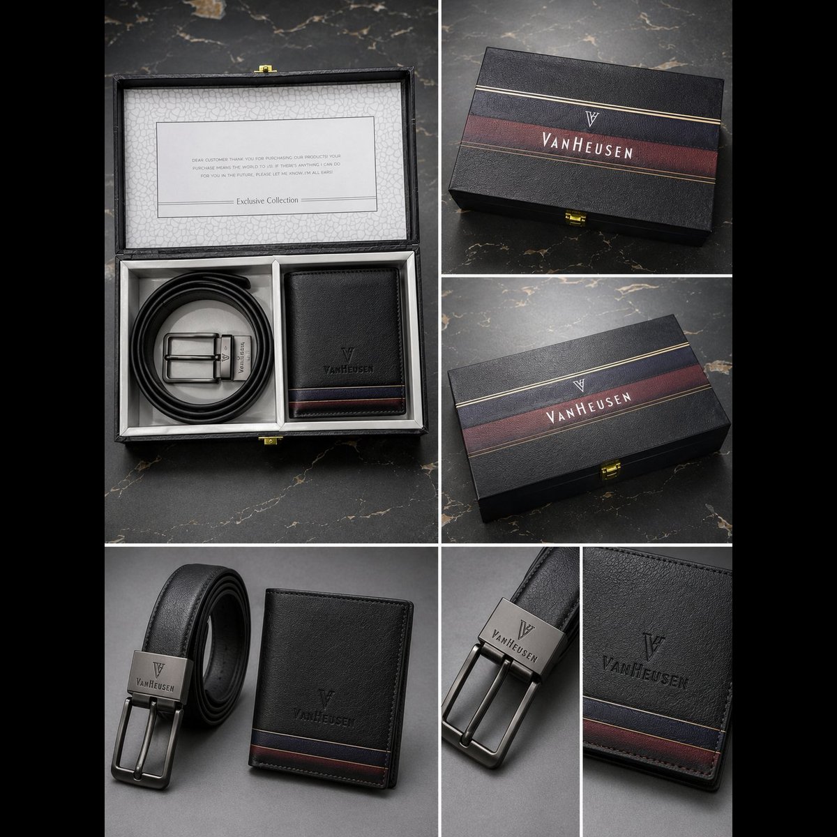 Men's Black Leather Belt and Wallet Gift Set