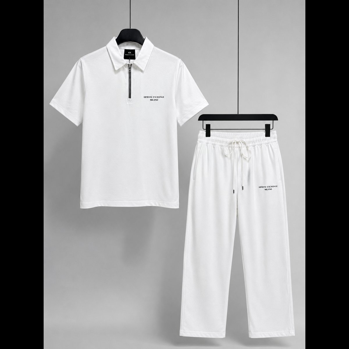 Men's White Zipper Polo Track Set