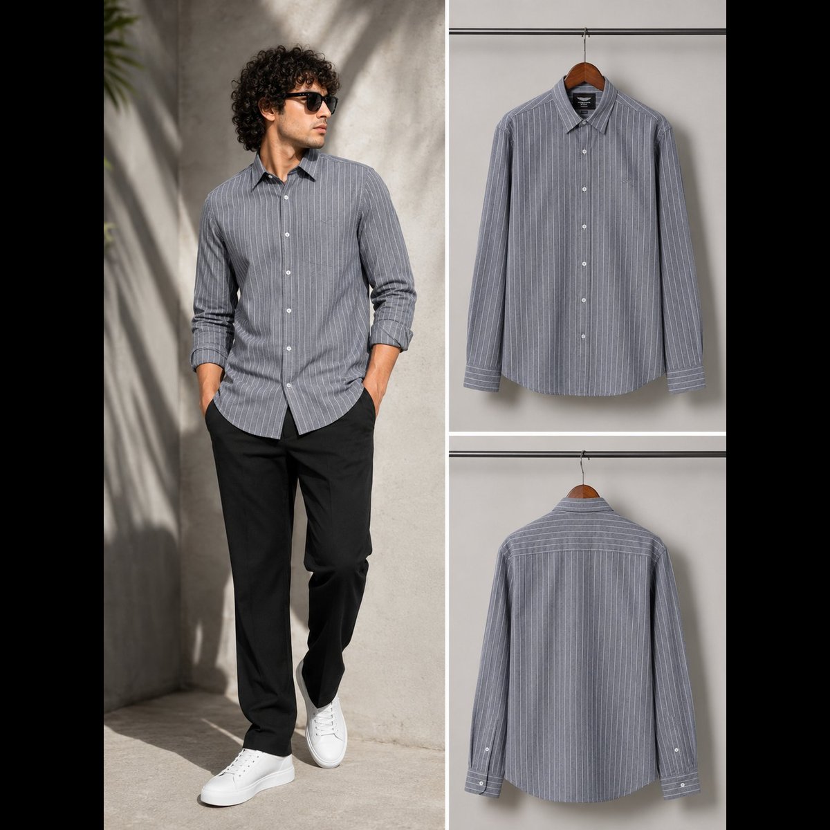 Men's Grey Striped Casual Shirt