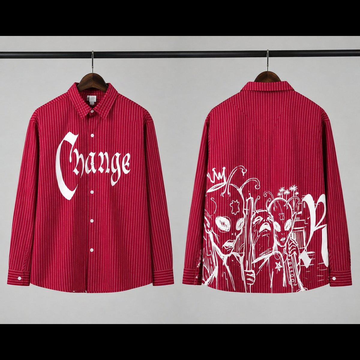 Men's Red Graphic Striped Shirt