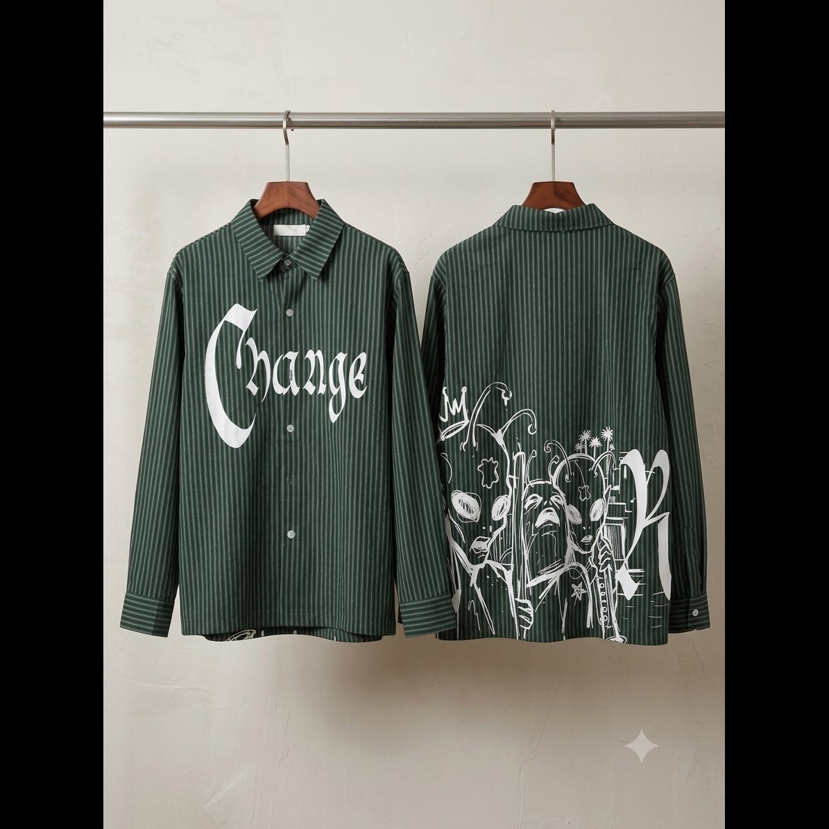 Men's Green Striped Graphic Shirt