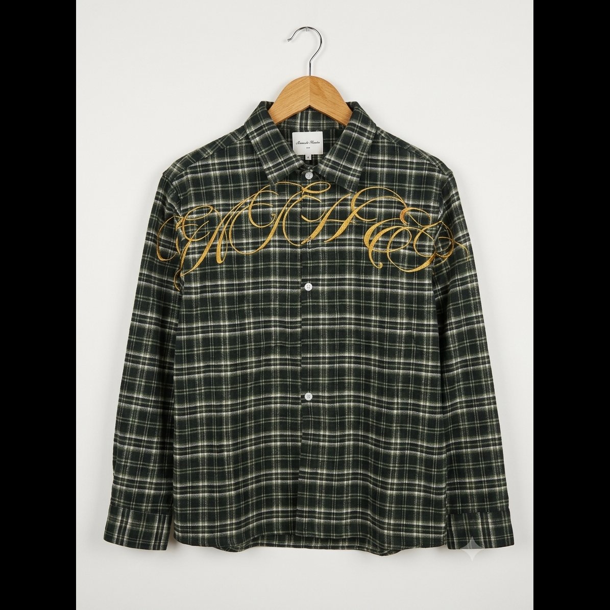 Green Plaid Embroidered Casual Shirt