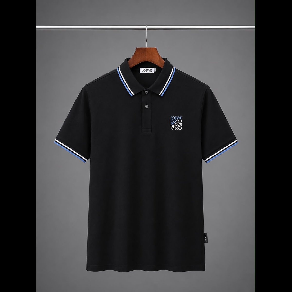 Men's Black Striped Collar Polo T-Shirt