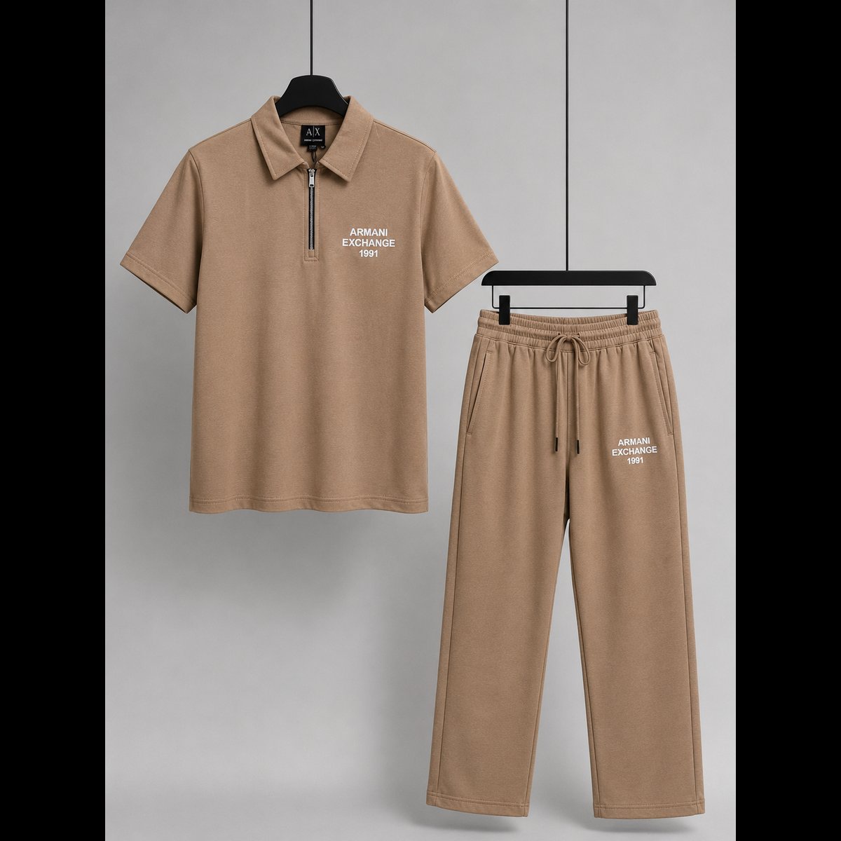 Mr Bross Men's Tan Polo Track Co-ord Set