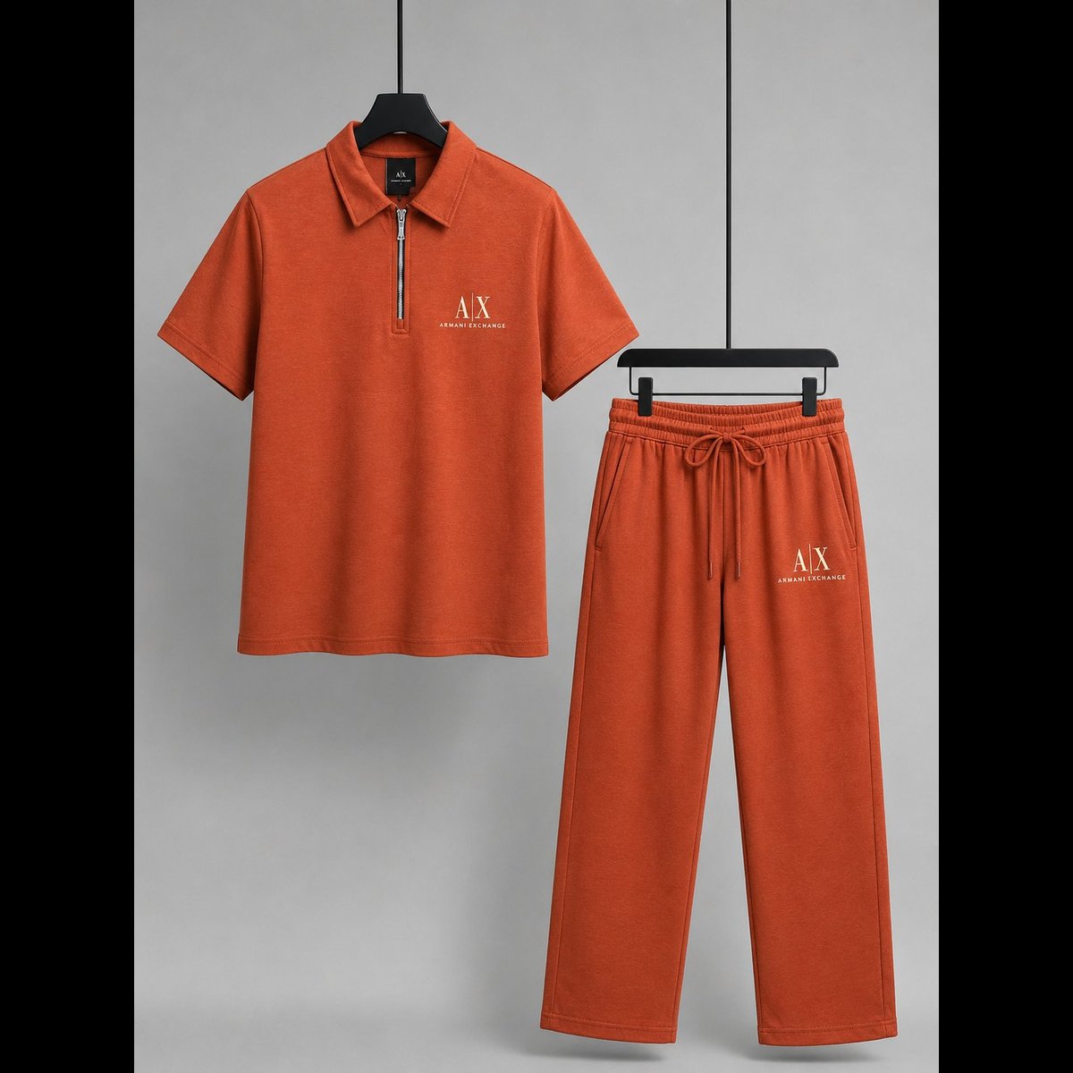 Men's Orange Zipper Polo Tracksuit Set