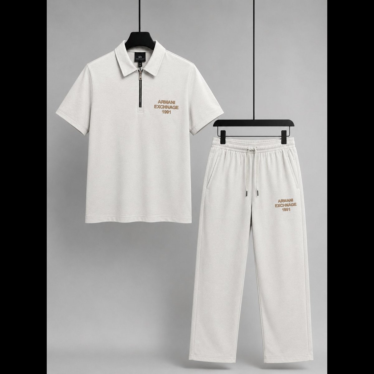 Men's Beige Polo Tracksuit Set
