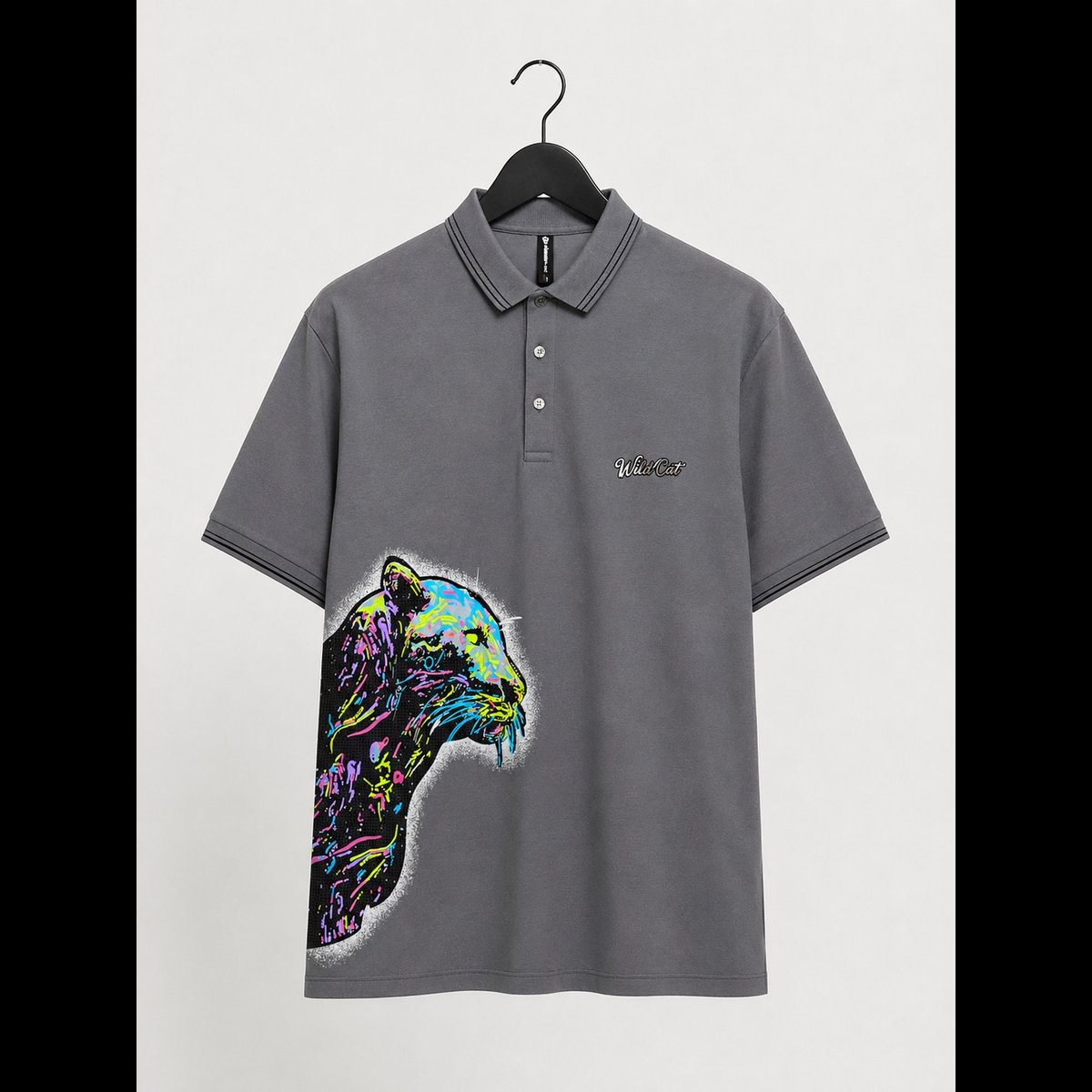 Men's Grey Panther Graphic Polo