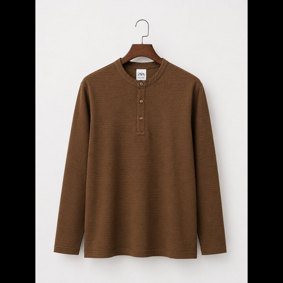 Men's Brown Textured Henley T-Shirt