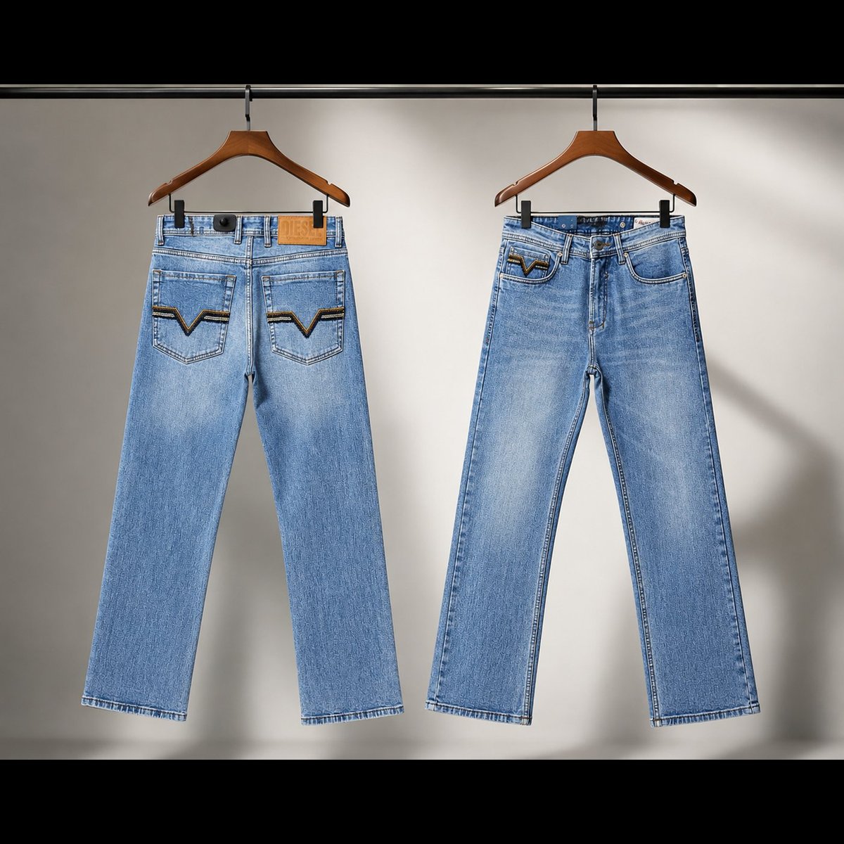 Men's Light Blue Straight Leg Jeans