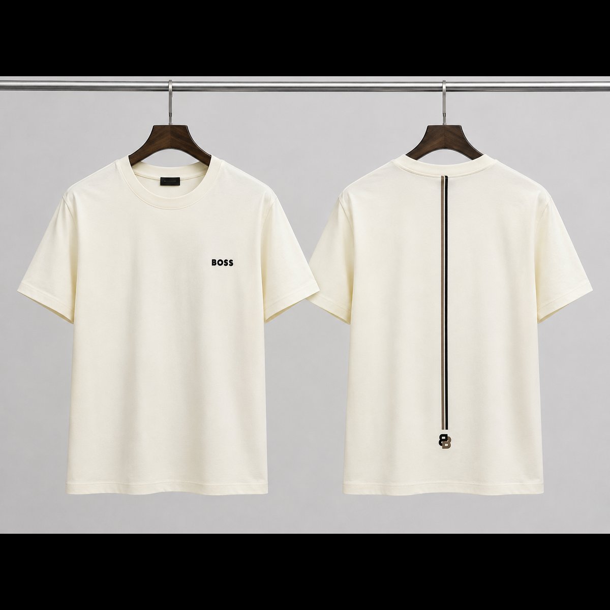 Cream Casual T-Shirt with Back Stripes