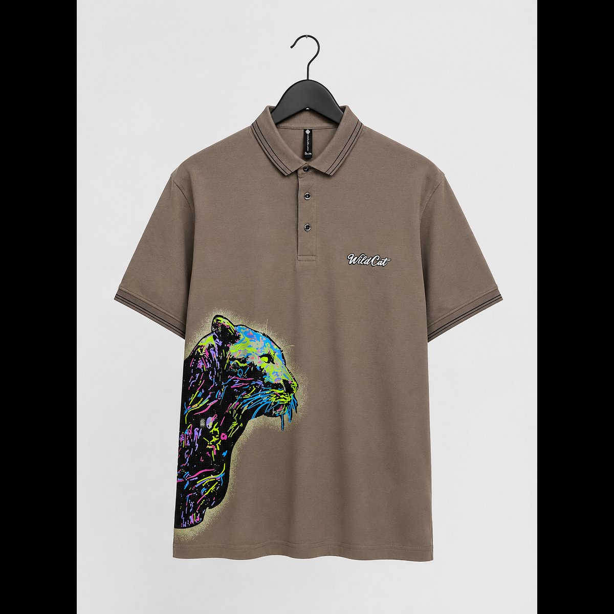 Men's Brown Panther Graphic Polo T-Shirt