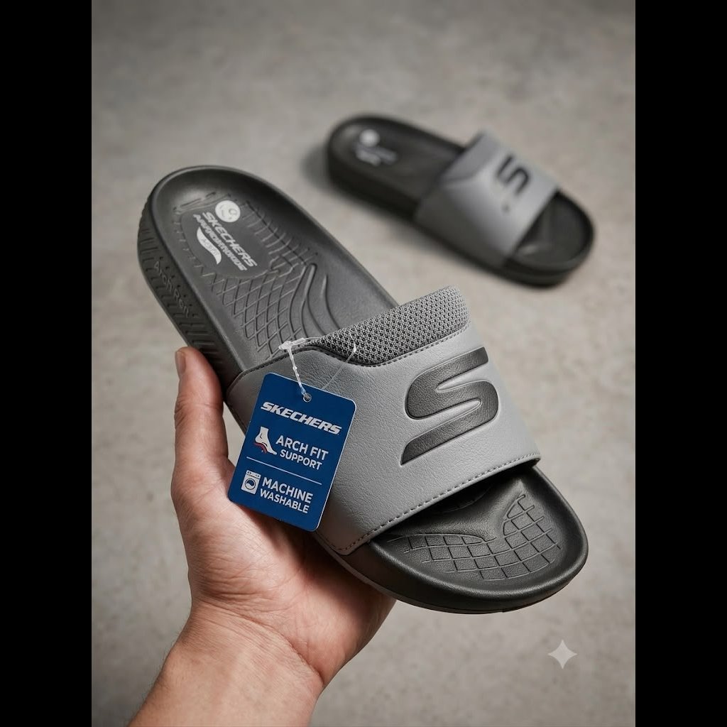 Men's Grey Textured Arch Support Slides
