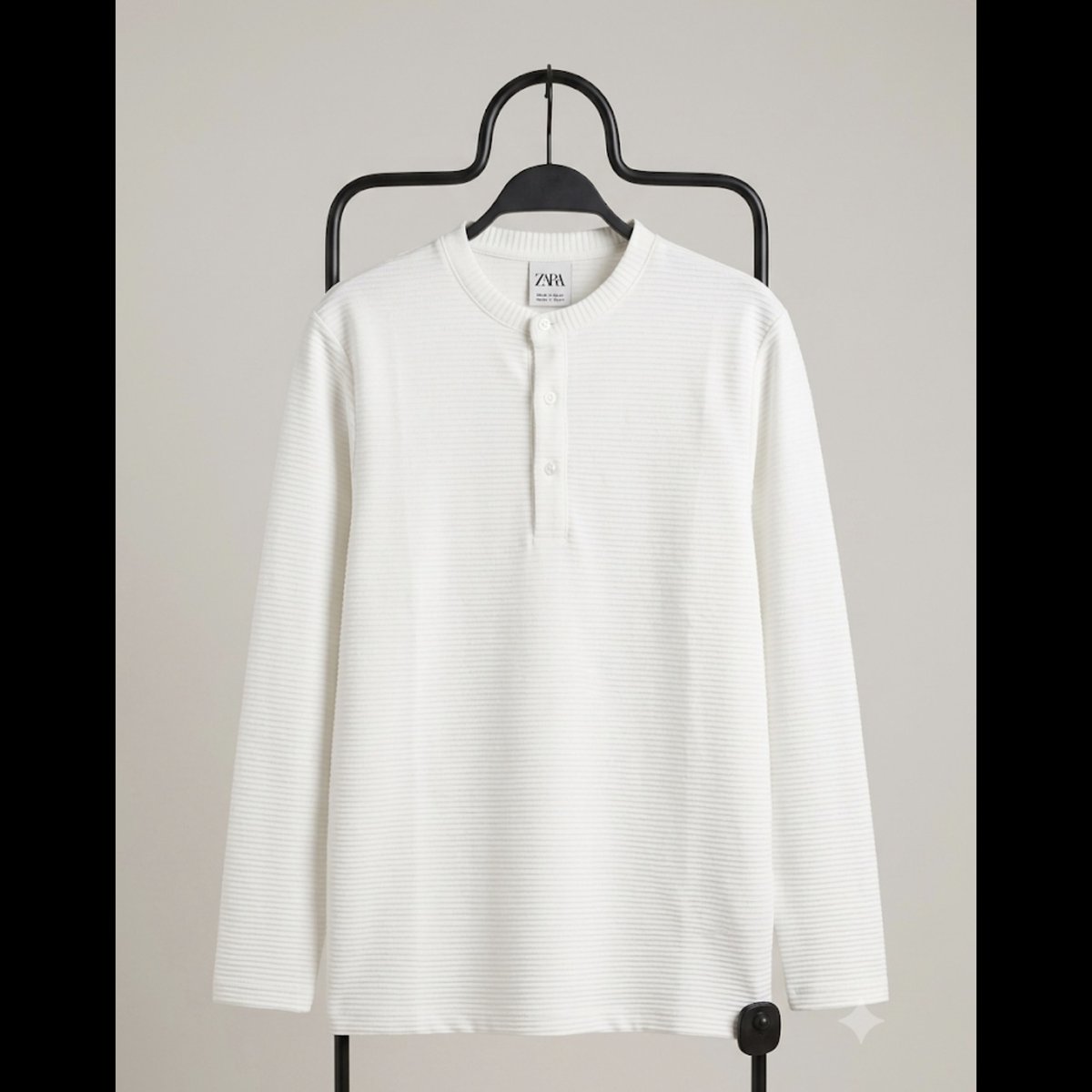 Men's White Ribbed Henley T-Shirt