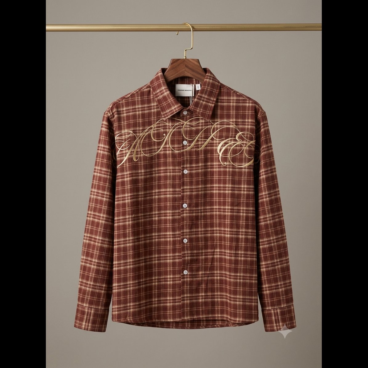 Men's Brown Plaid Embroidered Shirt