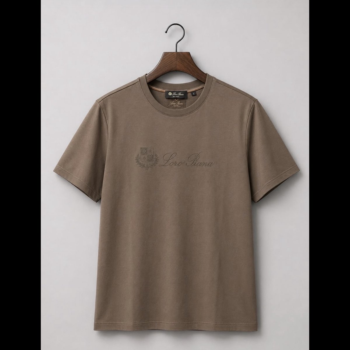 Men's Brown Embroidered Crew Neck T-Shirt