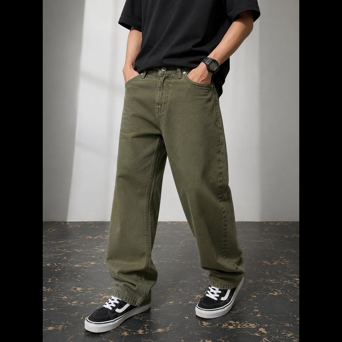 Men's Relaxed Fit Green Jeans