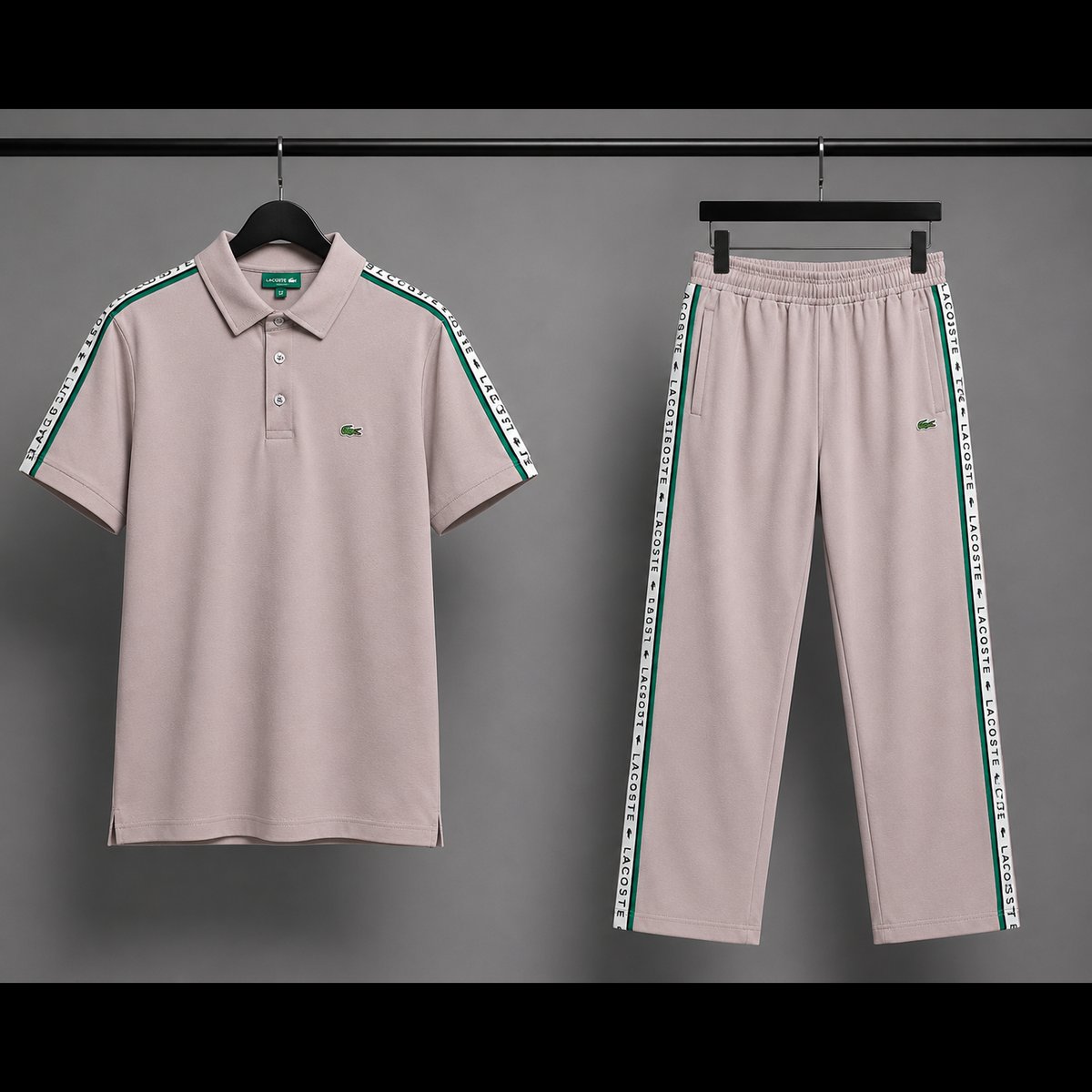 Men's Beige Striped Polo Track Set