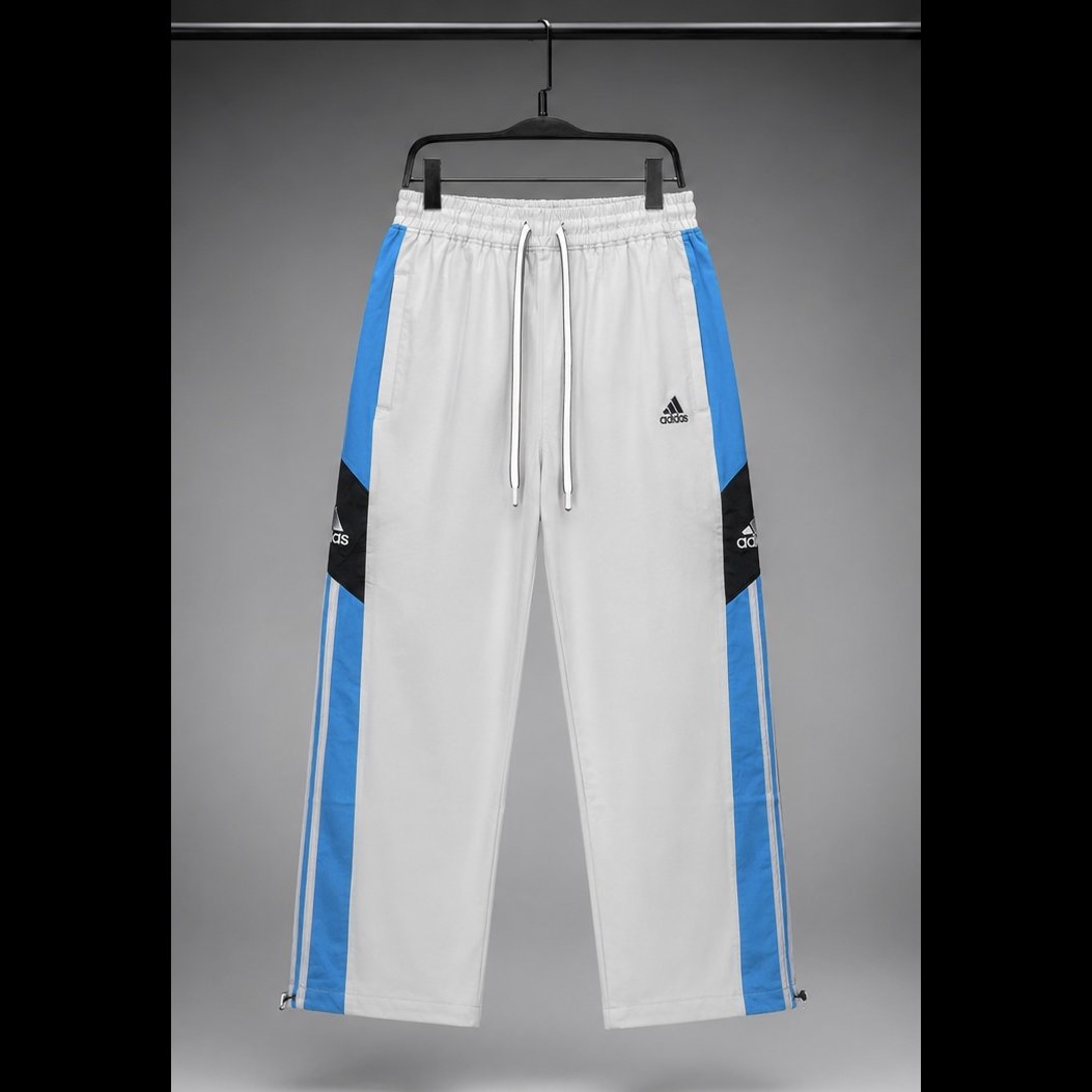 Men's White Blue Panel Track Pants