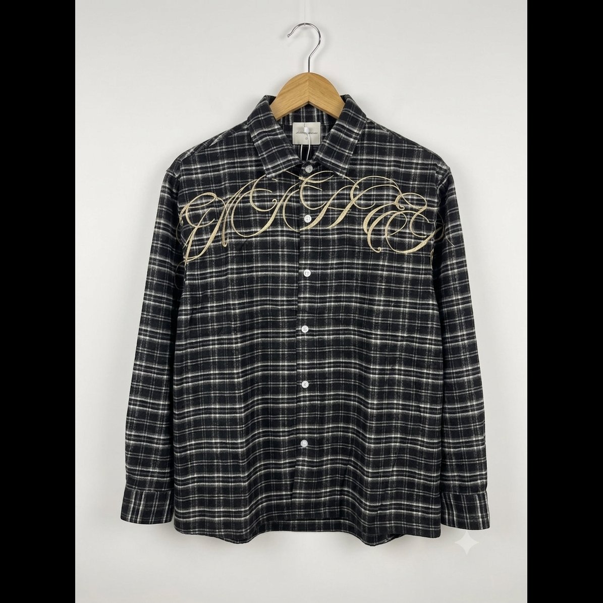 Men's Black Plaid Embroidered Shirt