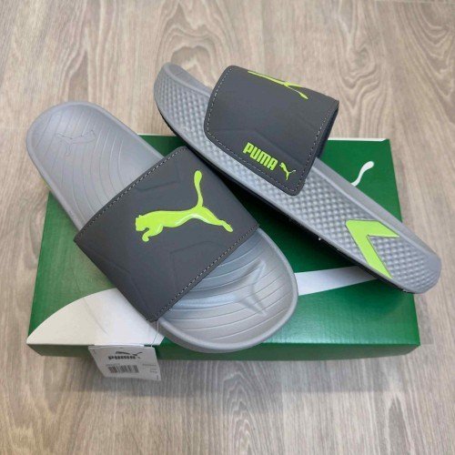 Grey and Neon Slip-On Slides