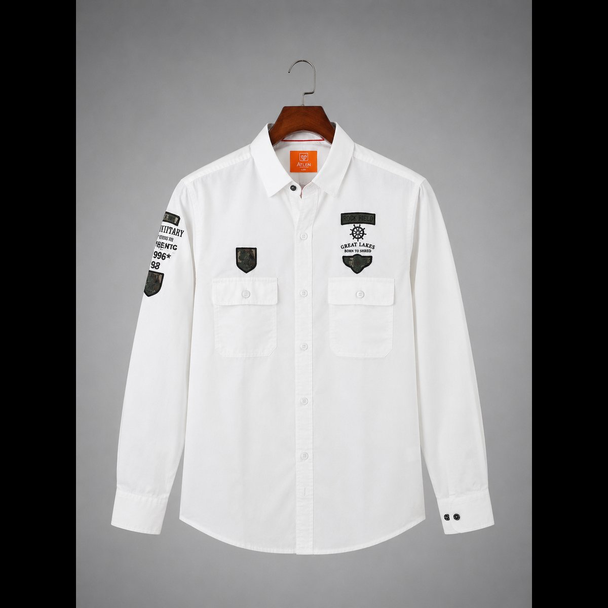 Men's White Full Sleeve Patchwork Shirt