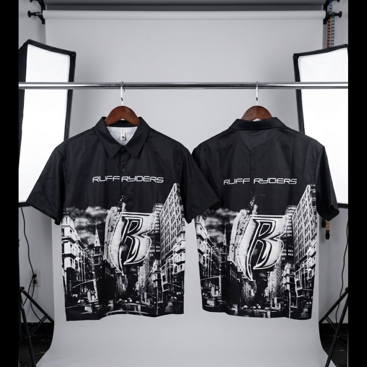 Black Short Sleeve Cityscape Shirt