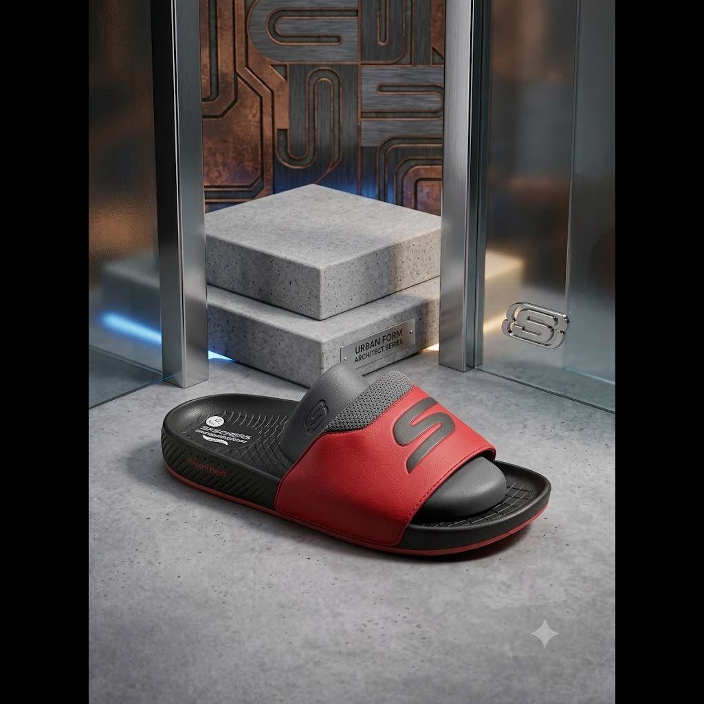 Men's Red Black Grey Slide Sandals
