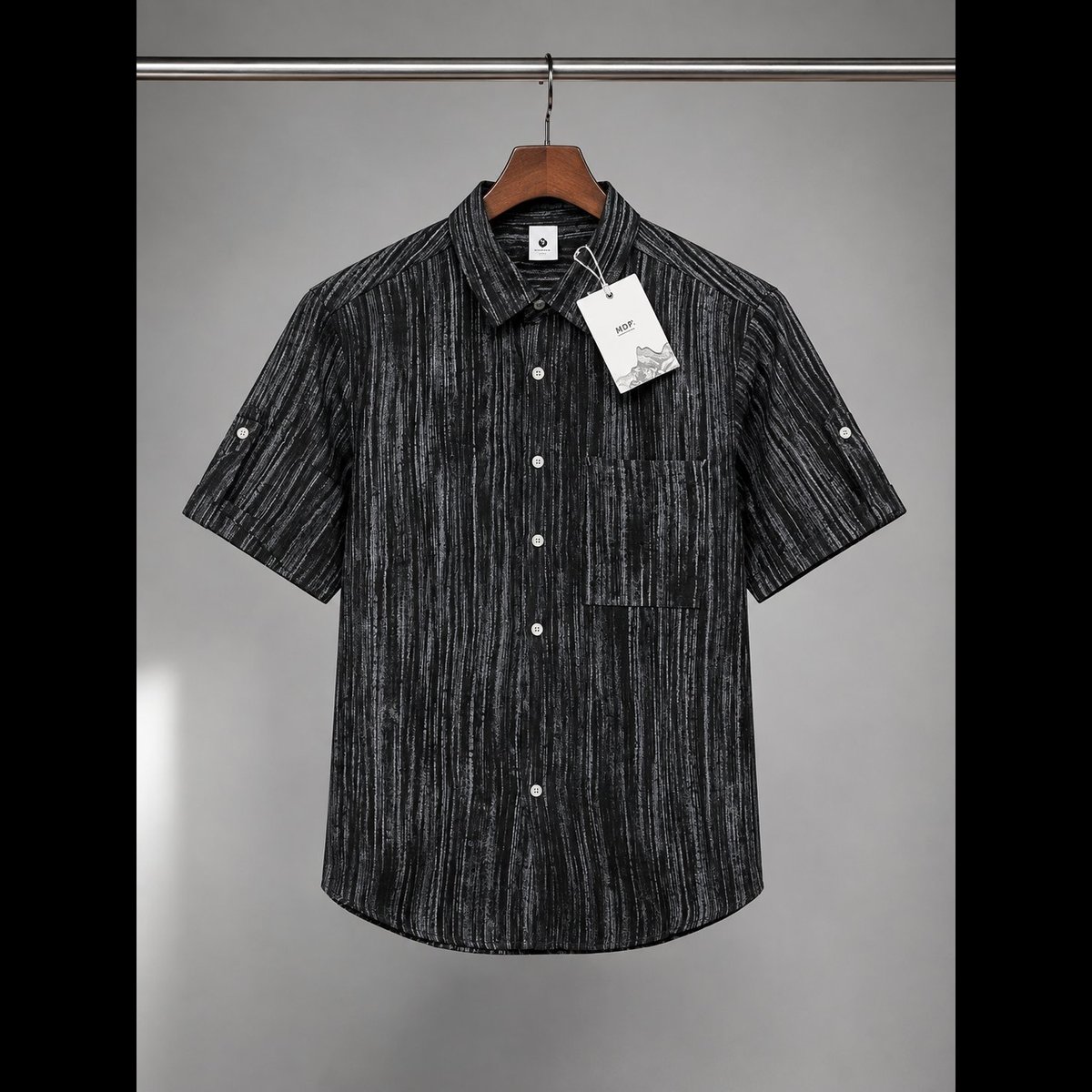 Men's Black Striped Short Sleeve Shirt