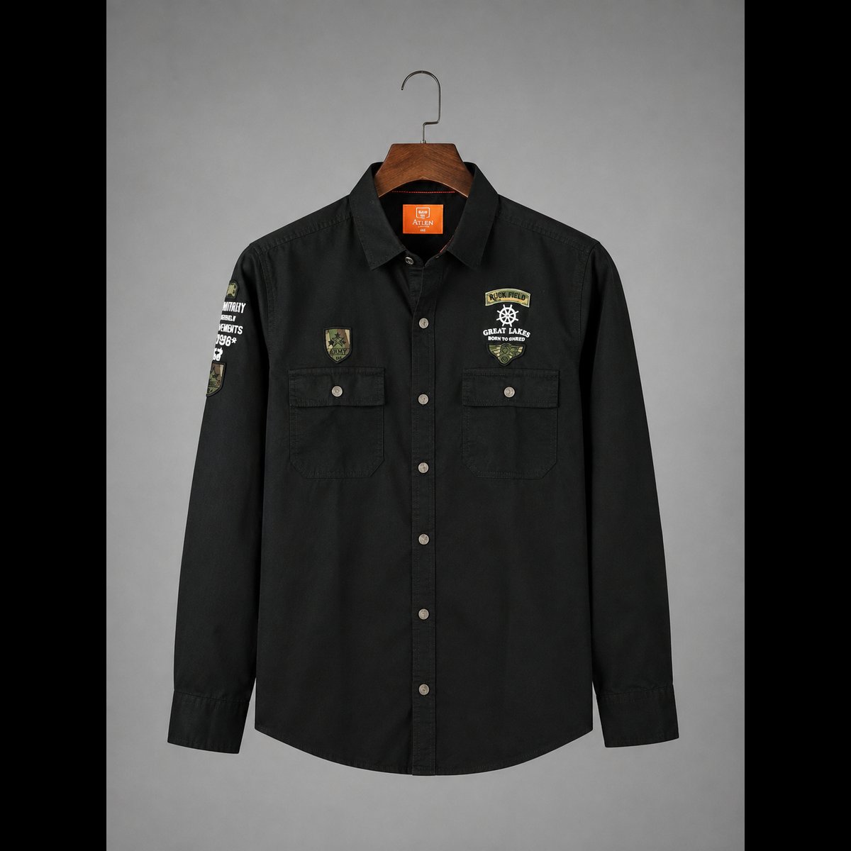 Men's Black Military Style Shirt