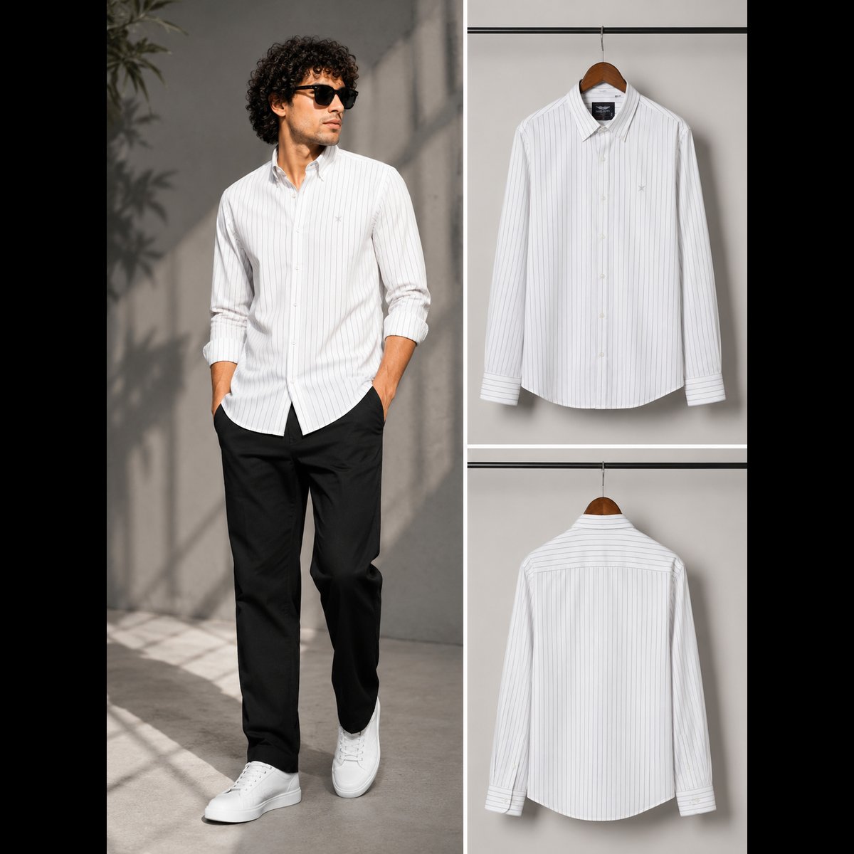 Men's White Striped Casual Shirt