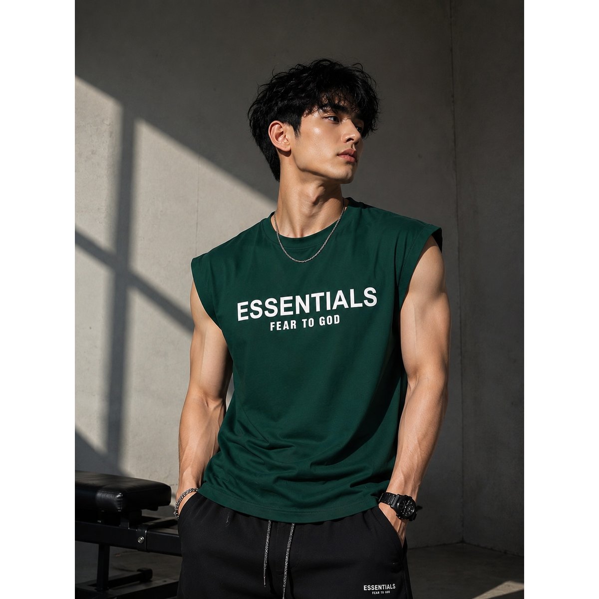 Premium Cut Sleeves T-Shirt – Black & Green 3