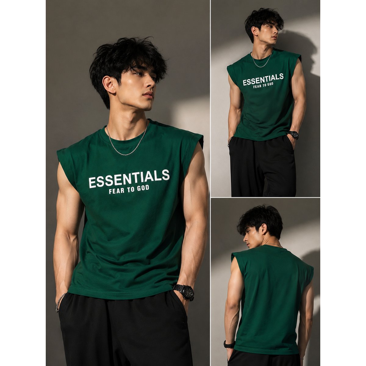 Premium Cut Sleeves T-Shirt – Black & Green 2